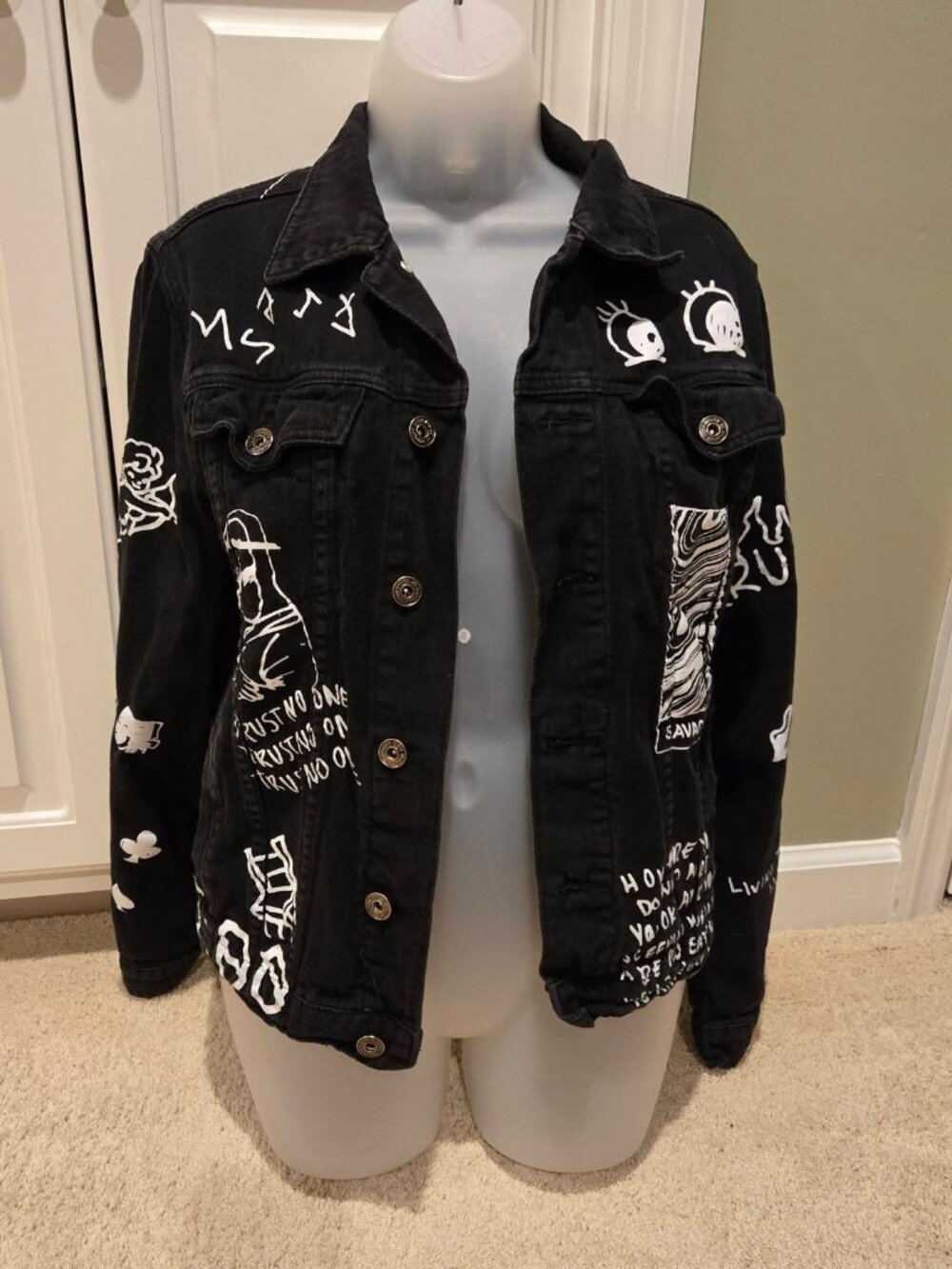 Brooklyn Cloth MFG. CO. Graffiti Trust No One Black Denim Jacket Size Small